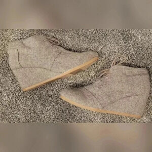 Toms Desert Herringbone Lace Up Wedge Ankle Oxford Bootie Brown Wool Upper Sz 11